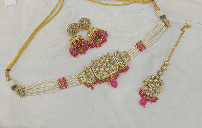 Indian Jewellery Dark Pink Kundan choker Jai Sets