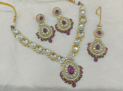 Purple Kundan necklace Set/ kundan Indian jewellery kundan Gauri sets