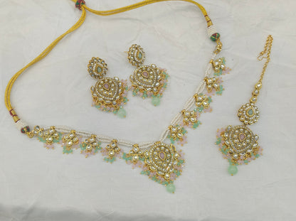 Mint Pink Kundan necklace Set/ kundan Indian jewellery kundan Hema sets