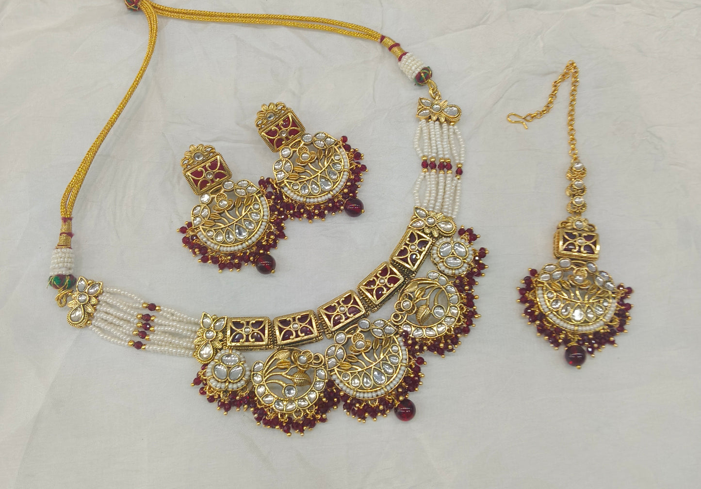 Maroon Kundan necklace Set/ kundan Indian jewellery kundan Damini sets