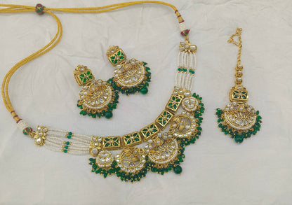 Green Kundan necklace Set/ kundan Indian jewellery kundan Damini sets