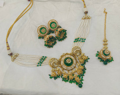 Green Kundan necklace Set/ kundan Indian jewellery kundan Fiza sets
