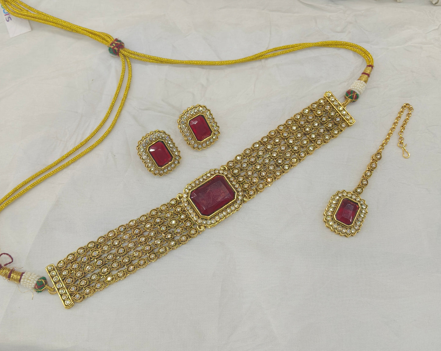 Indian Jewellery Maroon Kundan choker Gunjan Sets