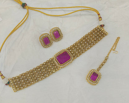 Indian Jewellery Purple Kundan choker Gunjan Sets