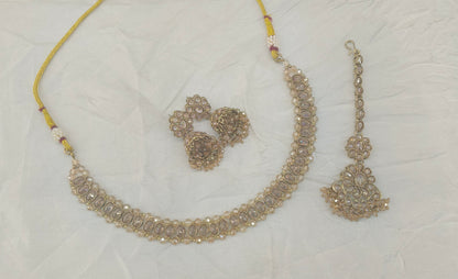 Antique Gold Crystal Necklace Set/ Antique gold Indian Bridal Jagjeet Jewellery