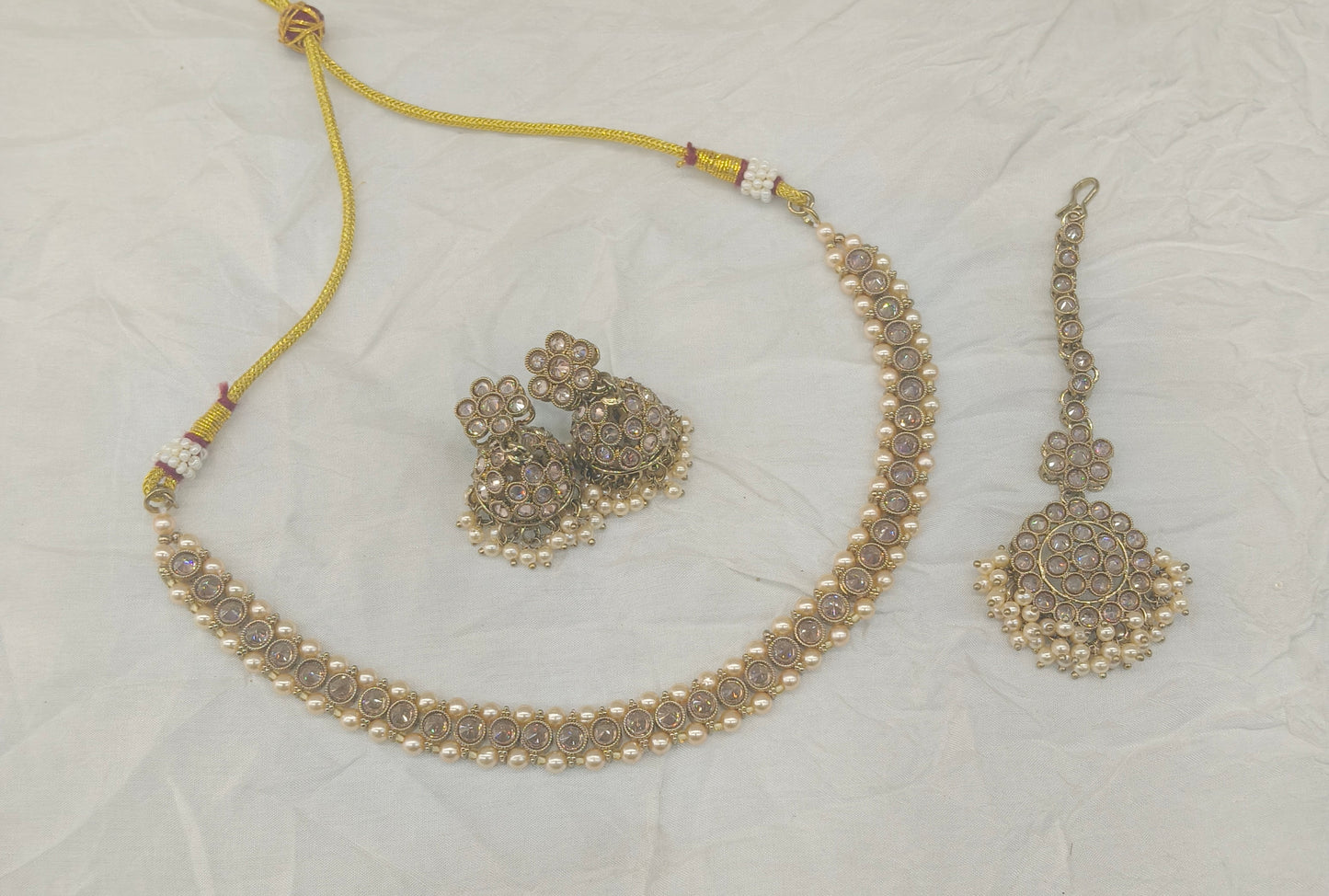 Antique Gold Necklace Set/ Antique gold Indian Bridal Jagjeet Jewellery
