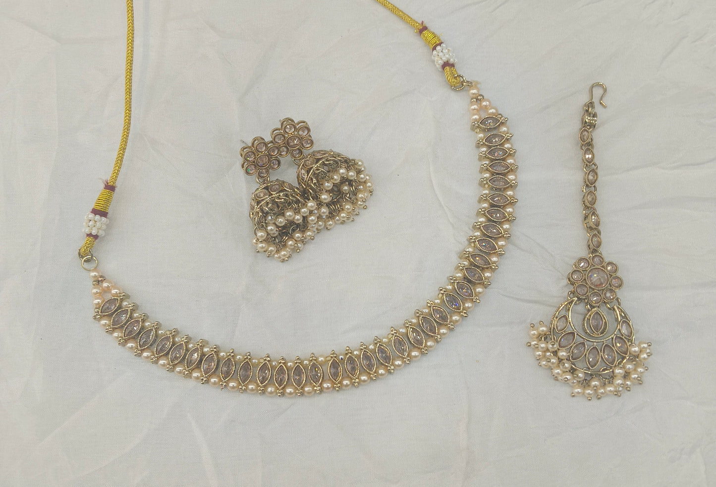 Antique Gold Necklace Set/ Antique gold Indian Bridal Jagjeet Jewellery