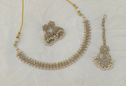 Antique Gold Necklace Set/ Antique gold Indian Bridal Jagjeet Jewellery