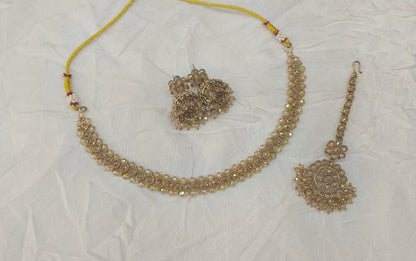 Antique Gold Crystal Necklace Set/ Antique gold Indian Bridal Jagjeet Jewellery