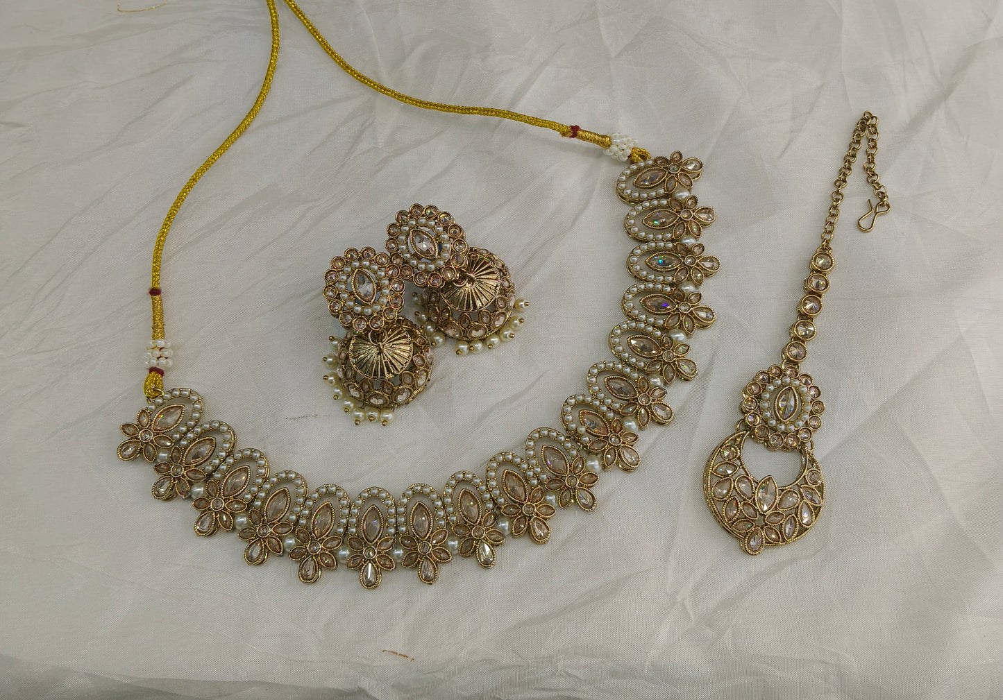 Antique Gold Necklace Set/ Antique gold Indian Bridal Risha Jewellery