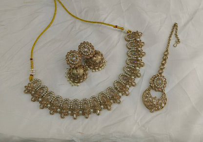 Antique Gold Necklace Set/ Antique gold Indian Bridal Risha Jewellery