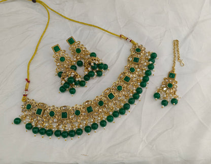 Antique Gold Green Necklace Set/ Antique gold rani Indian Bridal Kitty Jewellery