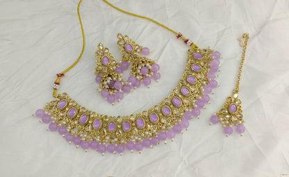 Antique Gold Lavender Necklace Set/ Antique gold rani Indian Bridal Kitty Jewellery