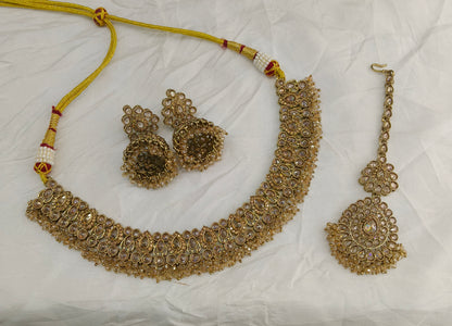 Antique Gold Necklace Set/ Antique gold rani Indian Bridal Fern Jewellery