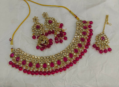 Antique Gold Majenta Necklace Set/ Antique gold rani Indian Bridal Devika Jewellery