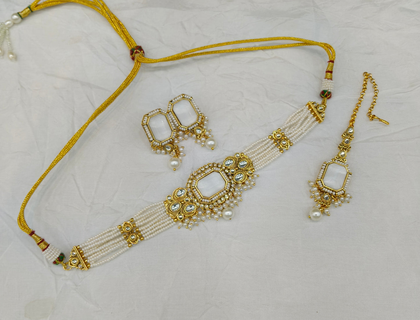 Indian Jewellery White Kundan choker Set/ kundan choker Kundan Sama Set