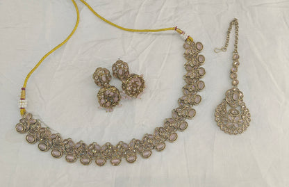 Pink Antique Gold Necklace Indian Jewellery Race Set