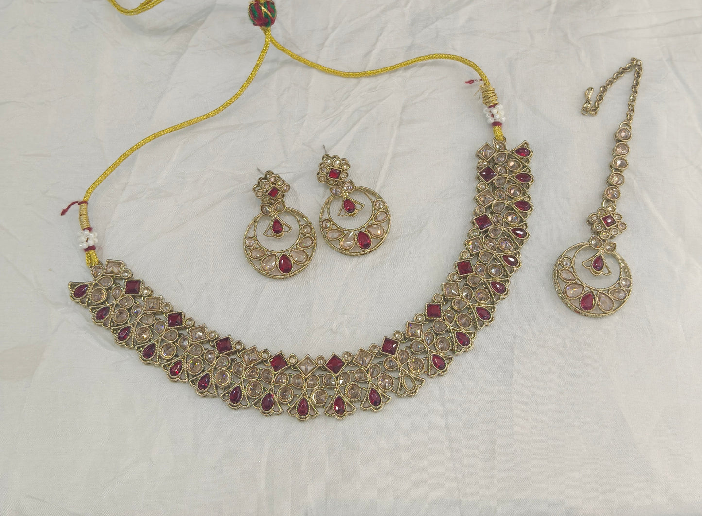 Maroon Antique Gold Necklace Indian Jewellery Race Set