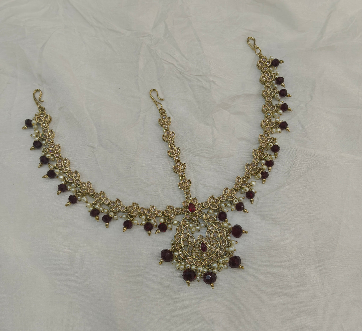 Indian Antique Headpiece Matha Patti Head piece sheesh fool/Bollywood Head Piece Tikka Hair chain/ Indian Head Jewellery (Copy)