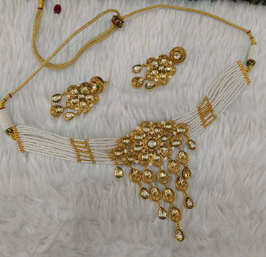 Gold Polki Real Look Kundan choker set/ Gold choker Lake set