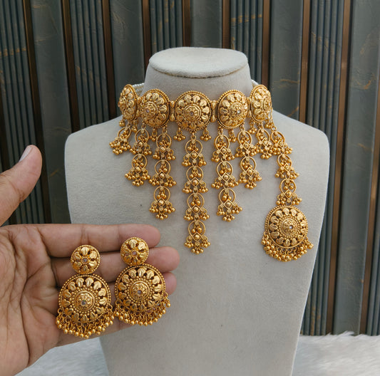 Gold Polki Waterfall Kundan choker set/ Gold choker Joe set