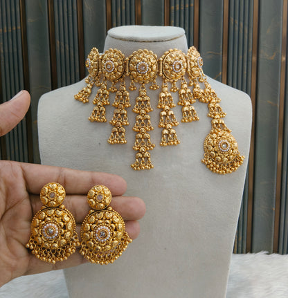 Gold Polki White Waterfall Kundan choker set/ Gold choker Joe set