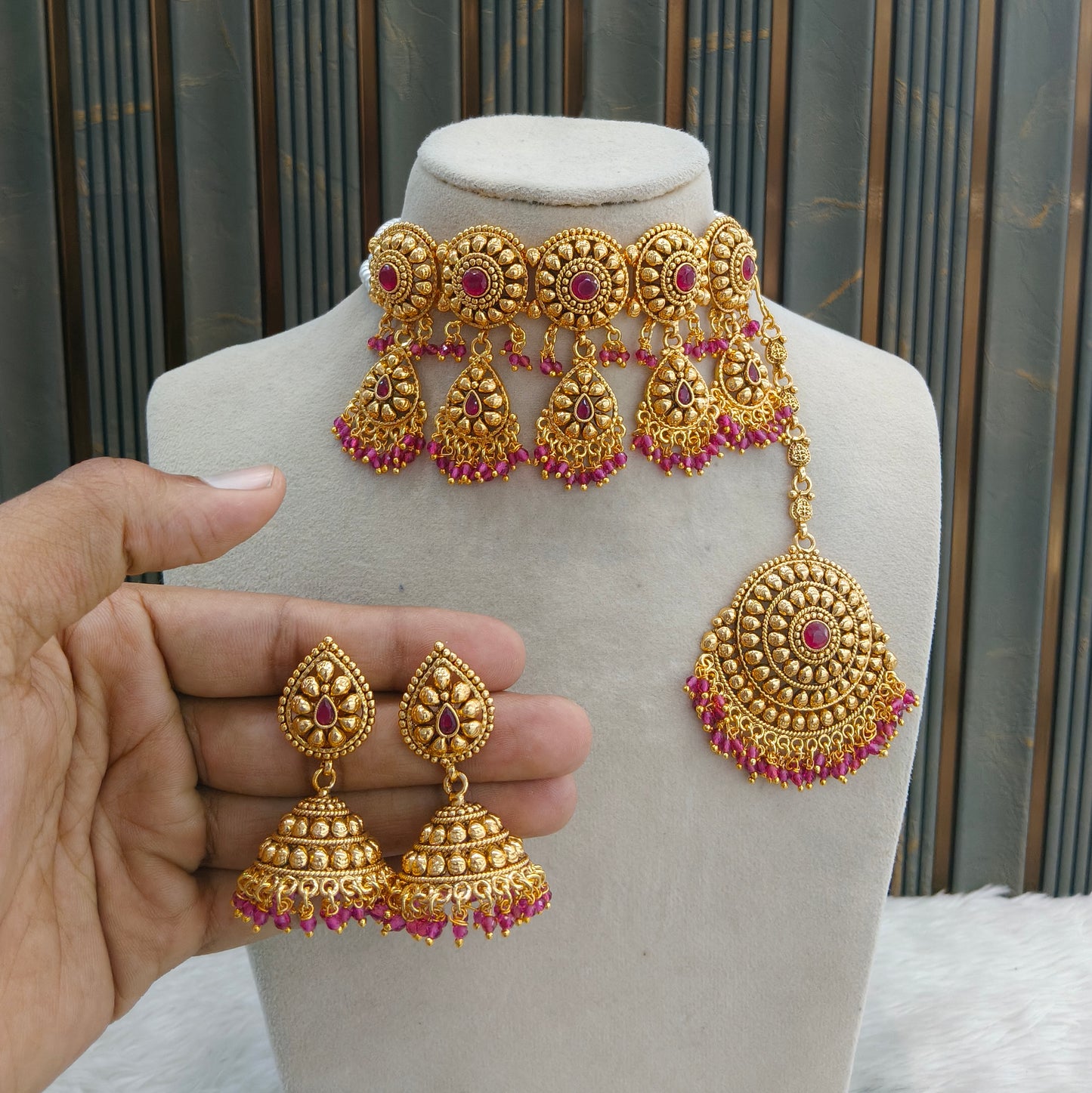 Gold Polki Ruby Kundan choker set/ Gold choker Kripa set