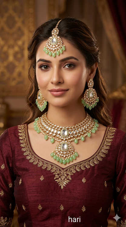 Indian Jewellery Pastel green Kundan choker necklace Set/ kundan choker hari Set
