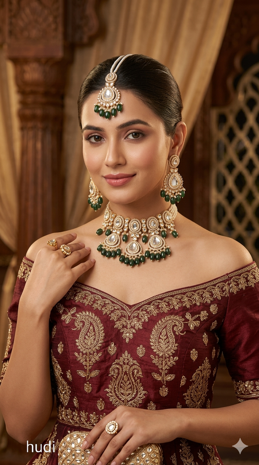 Rose gold choker kundan necklace Set/ rose mehndi Indian choker hudi Jewellry