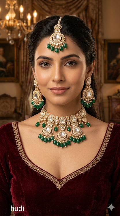 Rose gold choker kundan necklace Set/ rose green Indian choker hudi Jewellry