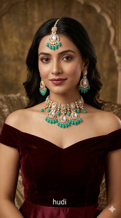 Rose gold choker kundan necklace Set/ rose aqua Indian choker hudi Jewellery