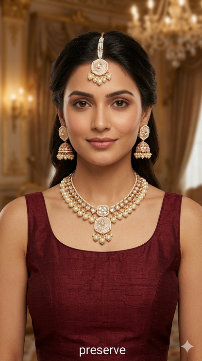 Rose gold kundan necklace Set/ Rose gold white Indian kundan necklace preserve sets