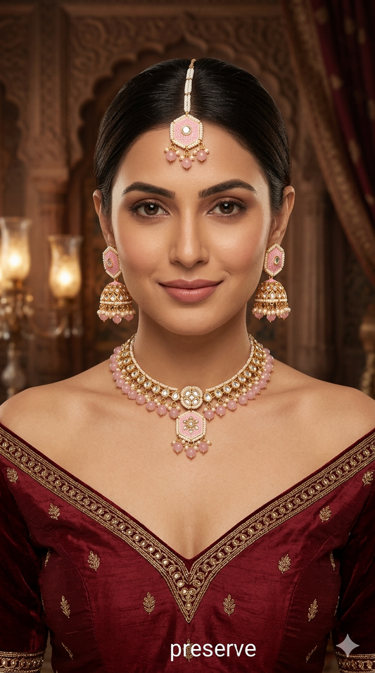 Rose gold kundan necklace Set/ Rose gold pink Indian kundan necklace preserve sets