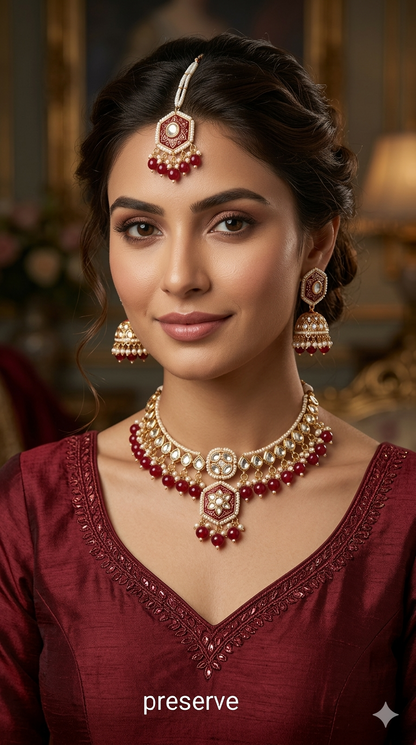 Rose gold kundan necklace Set/ Rose gold ruby Indian kundan necklace preserve sets