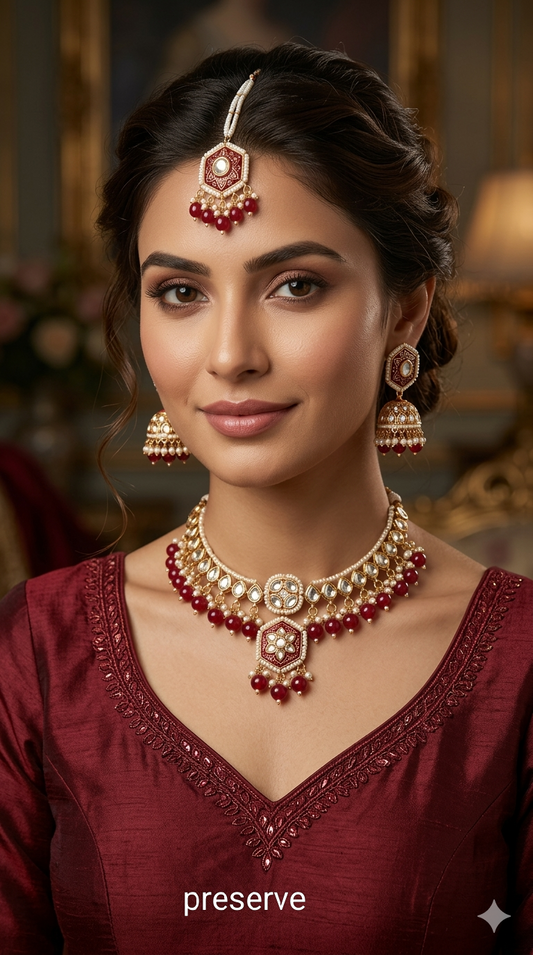 Rose gold kundan necklace Set/ Rose gold ruby Indian kundan necklace preserve sets