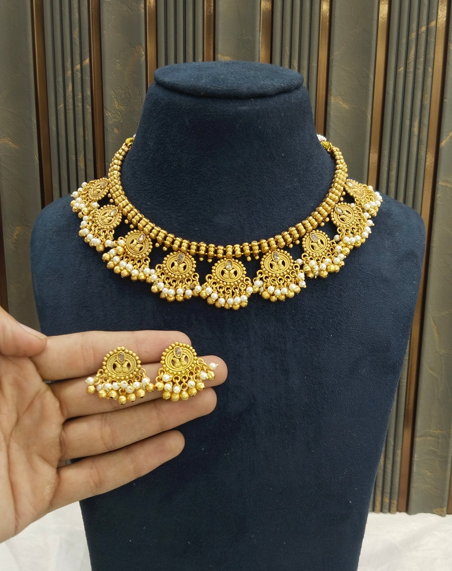 Gold Polki White Necklace Jewellery Lucy Set