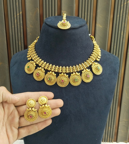 Gold Polki Ruby Green Necklace Jewellery Lucy Set