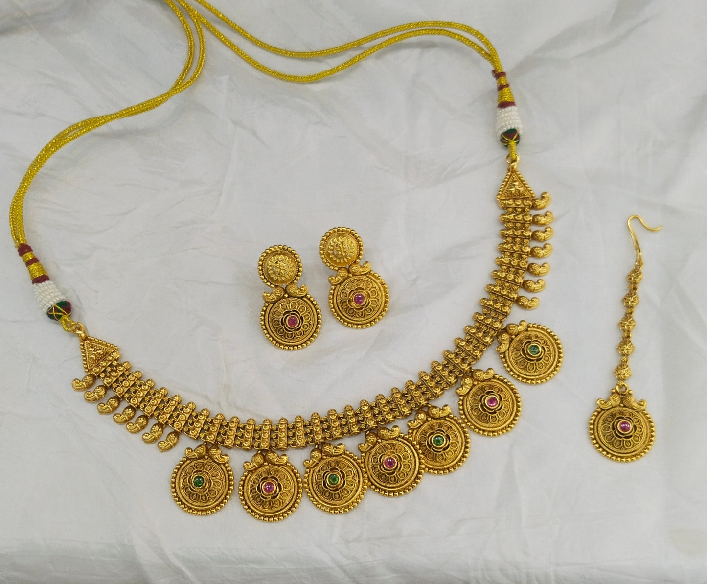 Gold Polki Ruby Green Necklace Jewellery Lucy Set