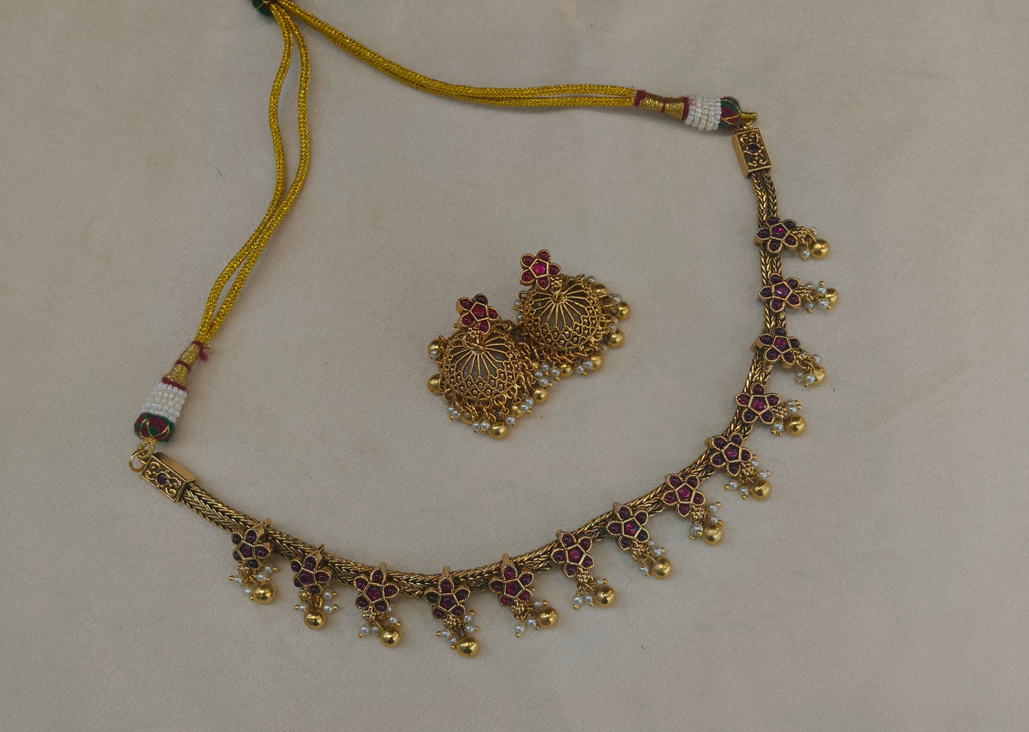 Gold Polki Maroon Necklace Jewellery Diviti Set
