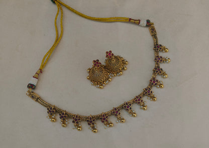 Gold Polki Maroon Necklace Jewellery Diviti Set