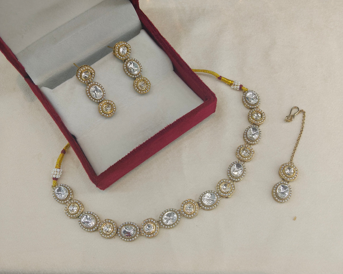 Antique White Kundan Necklace Indian Jewelry Alma Set