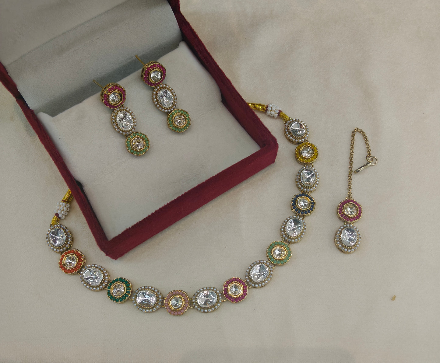 Antique Multi Color Kundan Necklace Indian Jewelry Alma Set
