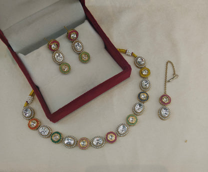 Antique Multi Color Kundan Necklace Indian Jewelry Alma Set