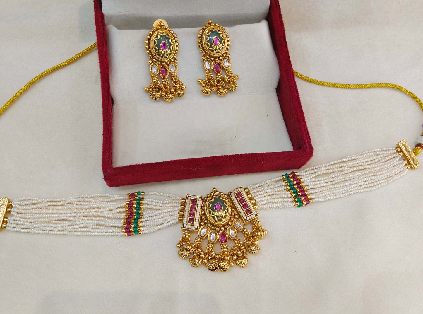 Gold Polki Ruby Sage Green Choker Indian Jewellery Yuka Sets