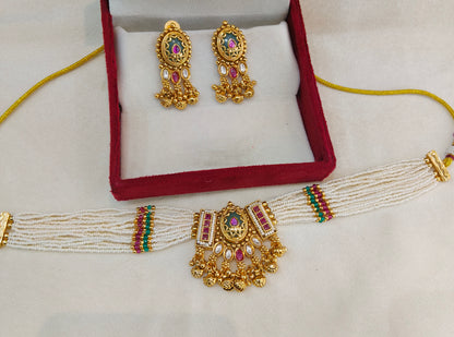 Gold Polki Ruby Sage Green Choker Indian Jewellery Yuka Sets