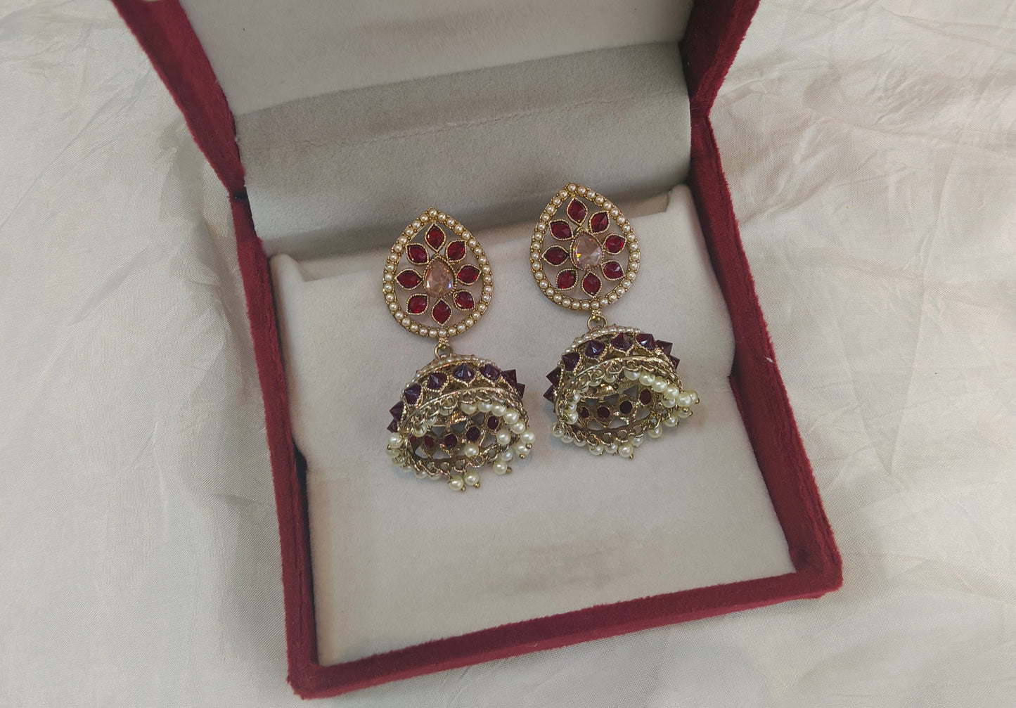 Antique Gold Maroon Bollywood Sen Indian Earrings