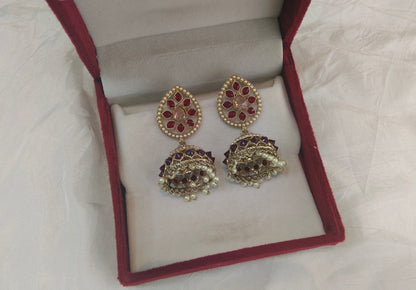 Antique Gold Maroon Bollywood Sen Indian Earrings