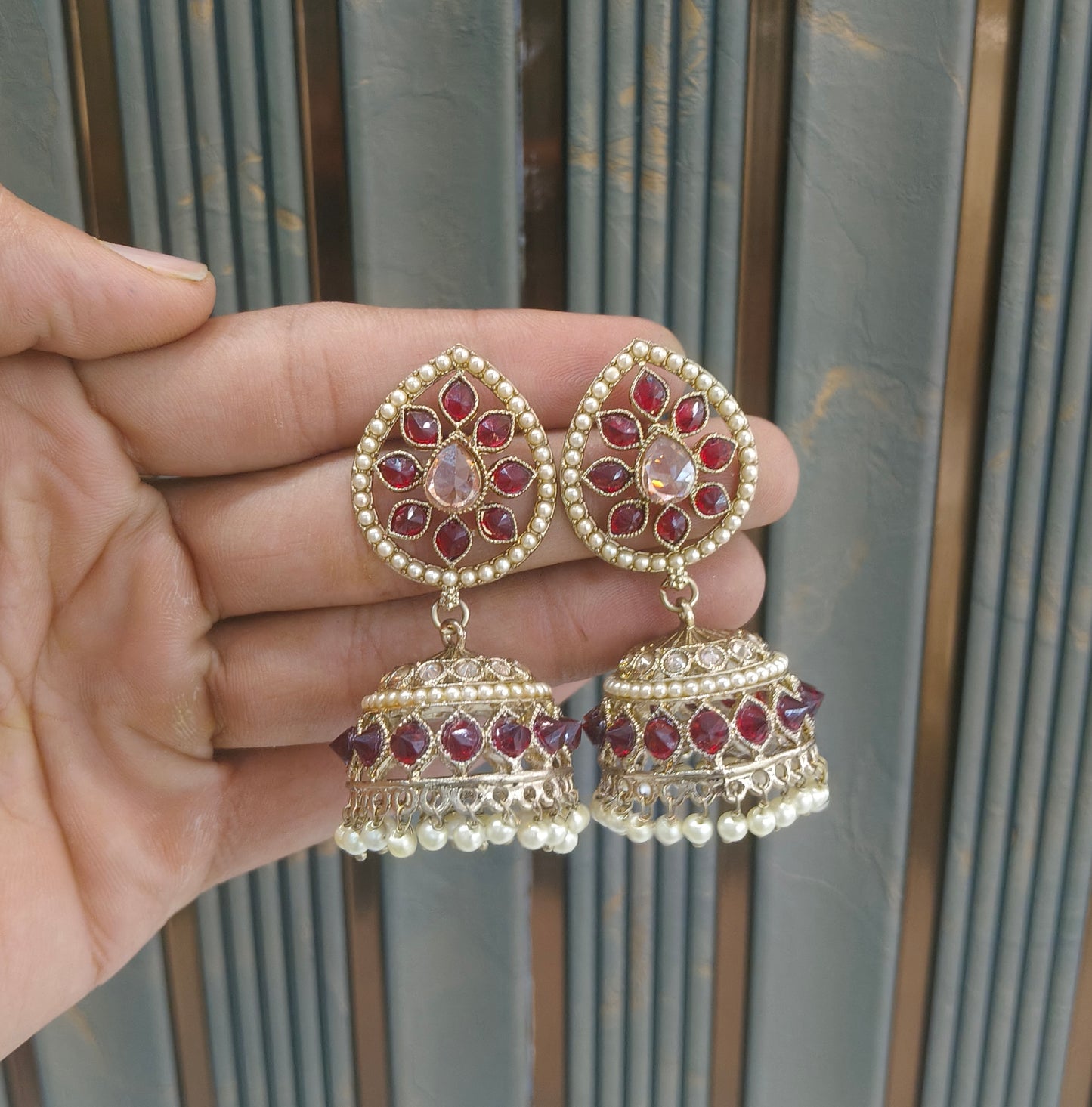 Antique Gold Maroon Bollywood Sen Indian Earrings