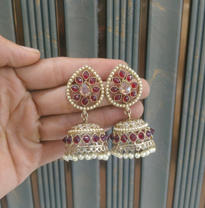 Antique Gold Maroon Bollywood Sen Indian Earrings