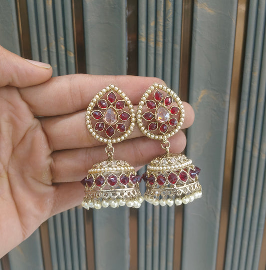 Antique Gold Maroon Bollywood Sen Indian Earrings
